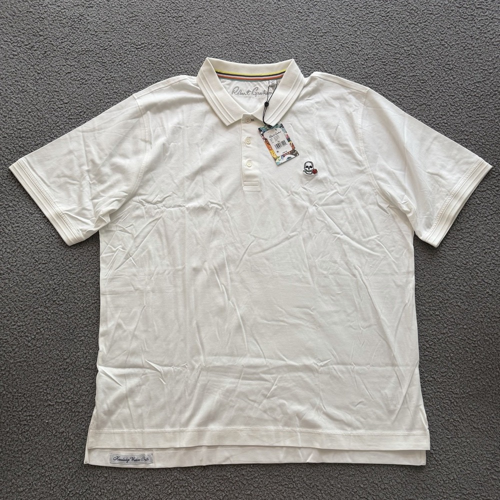 NWT Robert Graham The Player White Polo Shirt Skull Logo Classic Fit Mens 2XL